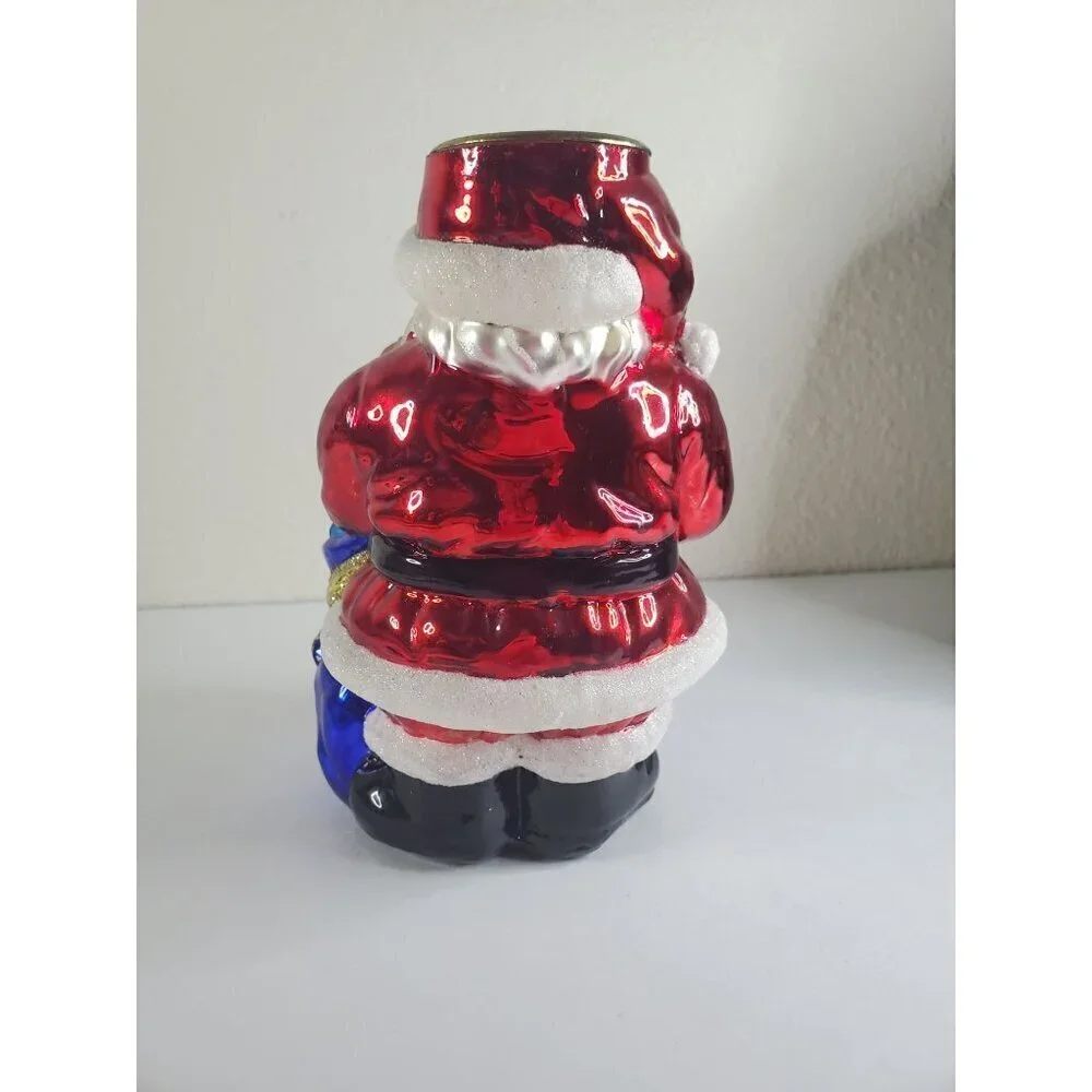 Vintage Hand blown glass Christmas Tea light holder‎ Santa holding presents